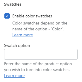 Product settings (Swatches)